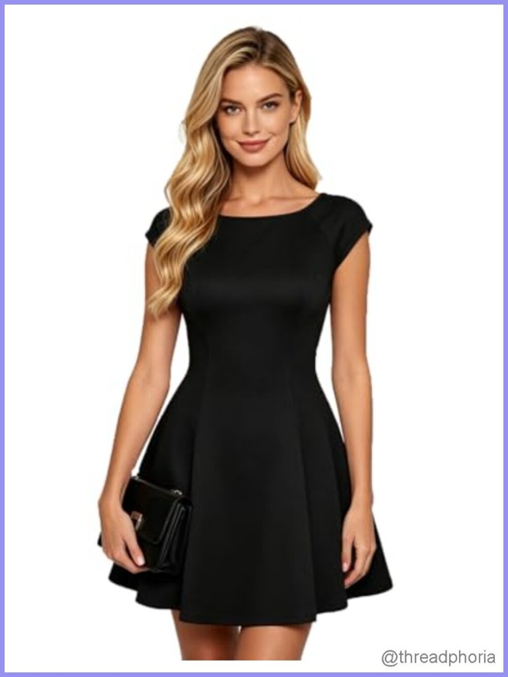 Elegant Boat Neck Cap Sleeve Fit and Flare Mini Cocktail Dress for Women - Picture 2 of 5